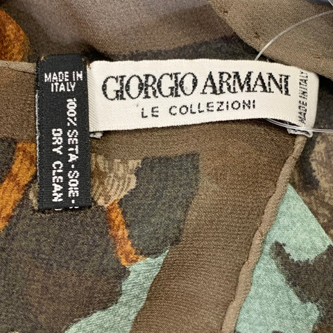 GIORGIO ARMANI Brown Turquoise Abstract Floral Silk Scarf Shawl