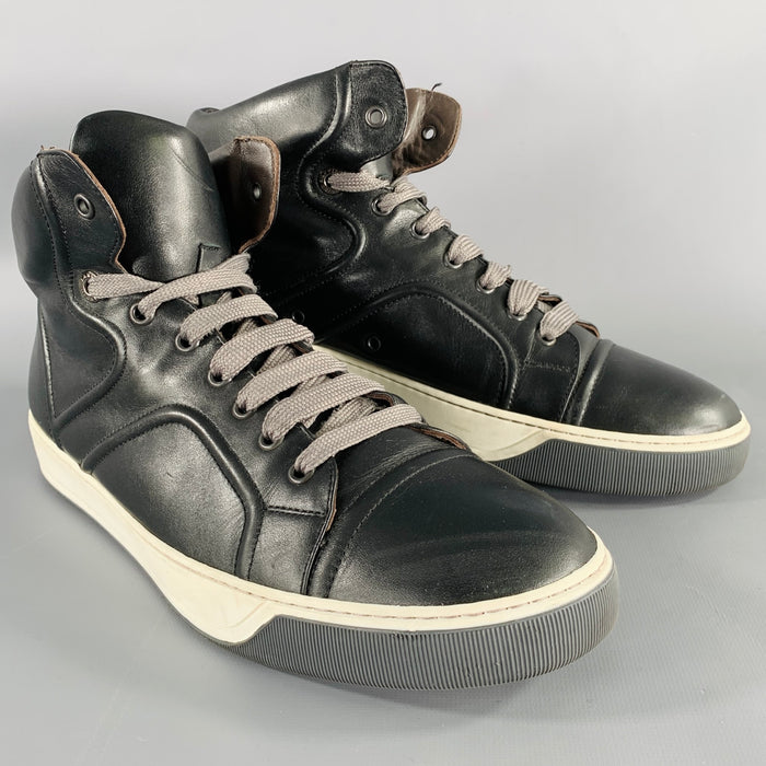 LANVIN Size 8 Black Leather High Top Sneakers