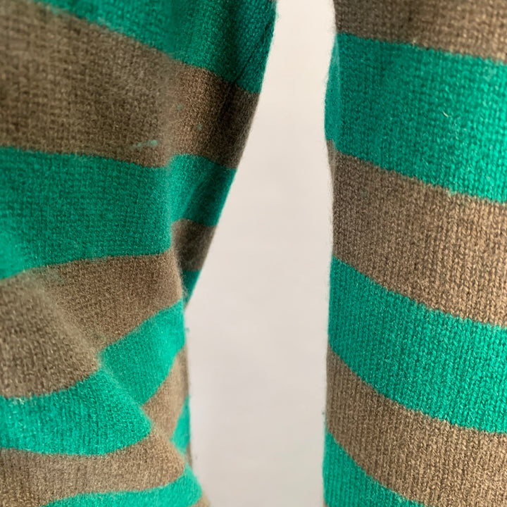 BURBERRY BRIT Size M Green Brown Stripe Cashmere V-Neck Pullover