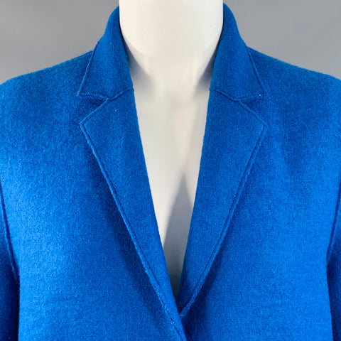 HARRIS WHARF LONDON Size 6 Royal Blue Wool Textured Notch Lapel Snaps Coat
