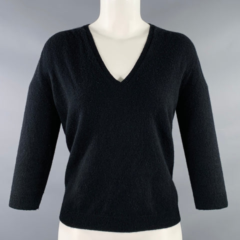 JIL SANDER Size M Black Cashmere Knit V-Neck Pullover