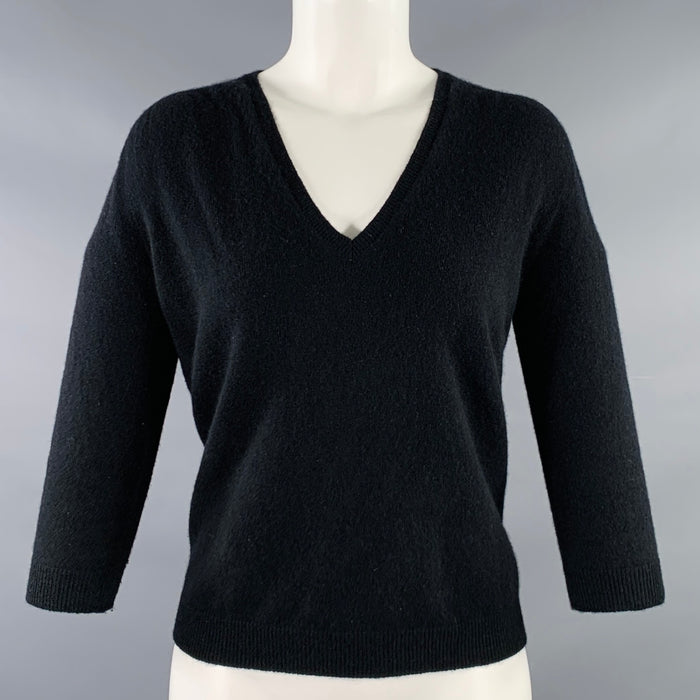 JIL SANDER Size M Black Cashmere Knit V-Neck Pullover