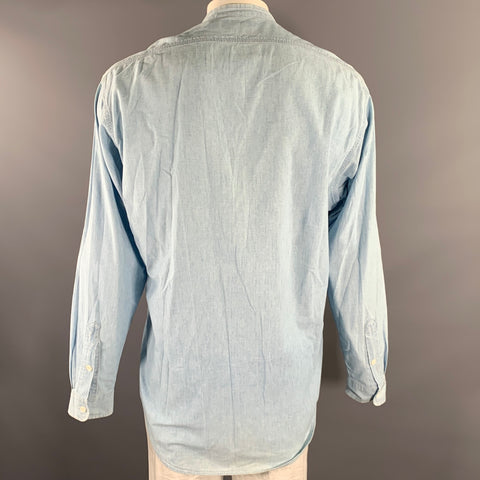RRL by RALPH LAUREN Size L Light Blue Cotton Band Collar Long Sleeve Shirt
