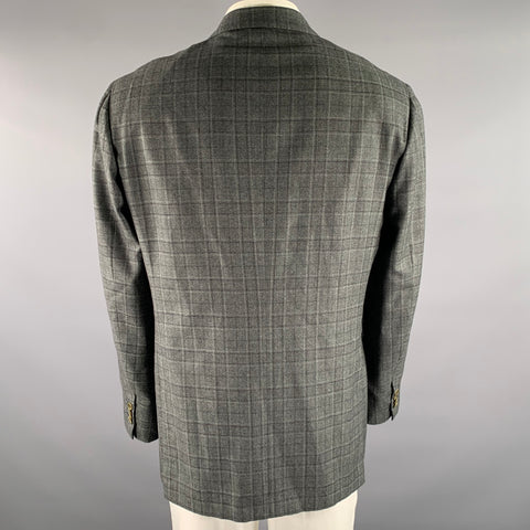 SANTORIO Chest Size 42 Grey Black Tartan Wool Notch Lapel Sport Coat