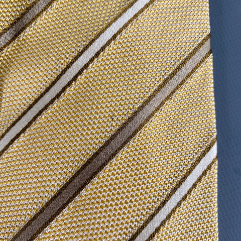 ERMENEGILDO ZEGNA Yellow Taupe Diagonal Stripe Textured Silk Tie