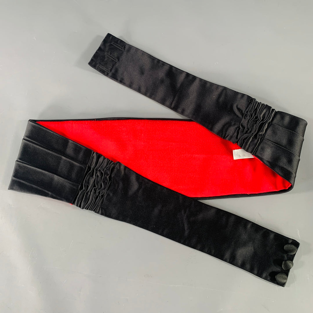 BRENDA KETT Black Red Pleated Silk Cummerbund