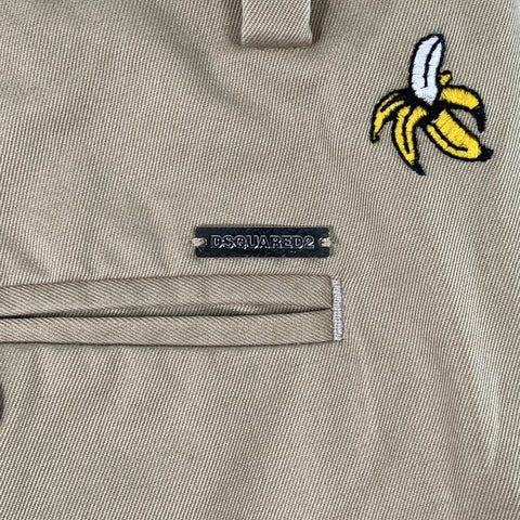 DSQUARED2 Size 32 Khaki Yellow Embroidery Cotton Button Fly Casual Pants
