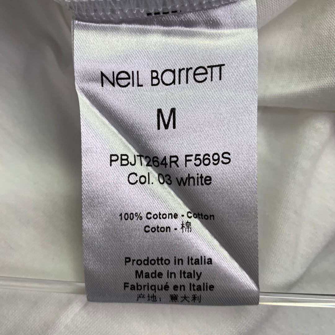 NEIL BARRETT Size M Freedom Fighters No 1 White Black Print Cotton Slim Fit Crew Neck T-shirt