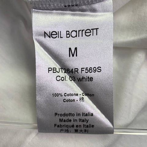 NEIL BARRETT Size M Freedom Fighters No 1 White Black Print Cotton Slim Fit Crew Neck T-shirt