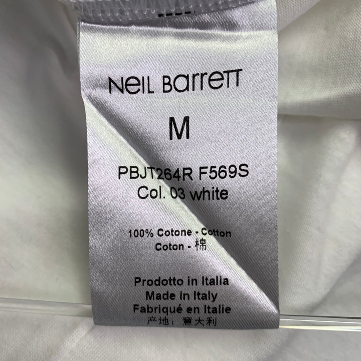 NEIL BARRETT Size M Freedom Fighters No 1 White Black Print Cotton Slim Fit Crew Neck T-shirt