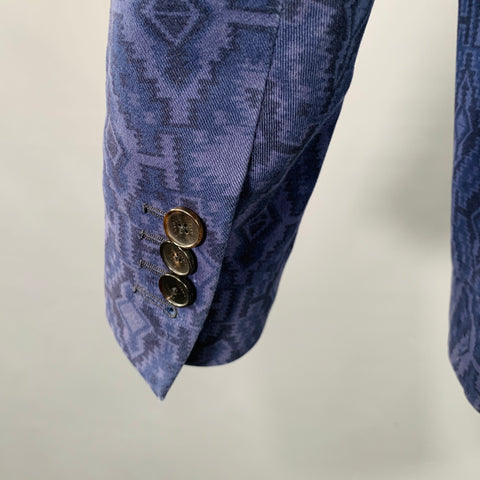 ETRO Size 38 Navy Black Navajo Cotton Blend Single Breasted Sport Coat