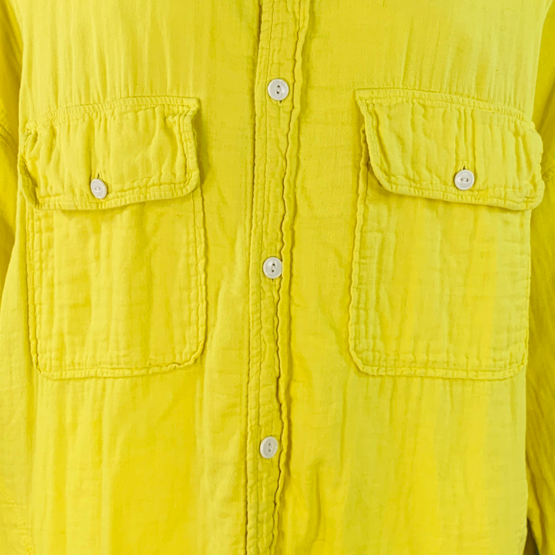 KAPITAL Size L Yellow Cotton Two Pockets Oversized Long Sleeve Shirt Jacket
