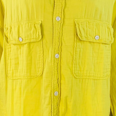 KAPITAL Size L Yellow Cotton Two Pockets Oversized Long Sleeve Shirt Jacket