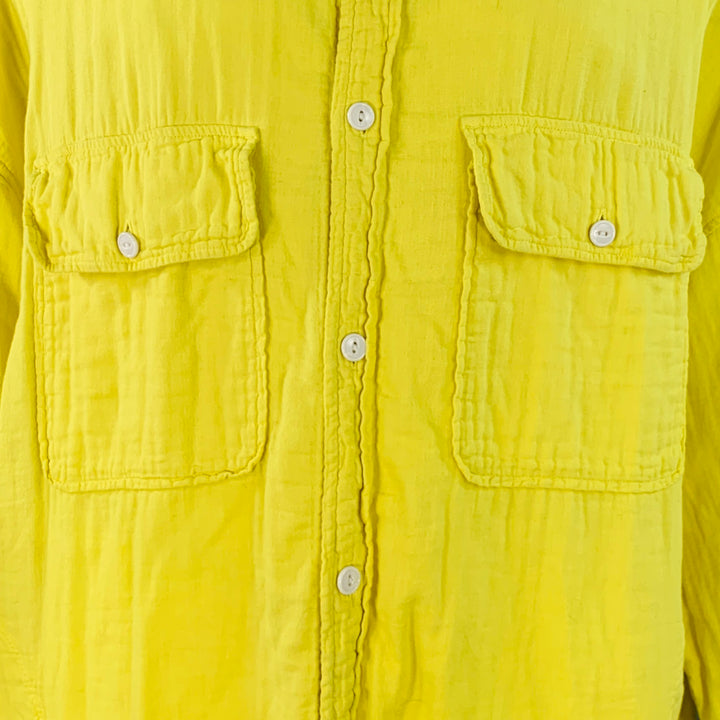 KAPITAL Size L Yellow Cotton Two Pockets Oversized Long Sleeve Shirt Jacket