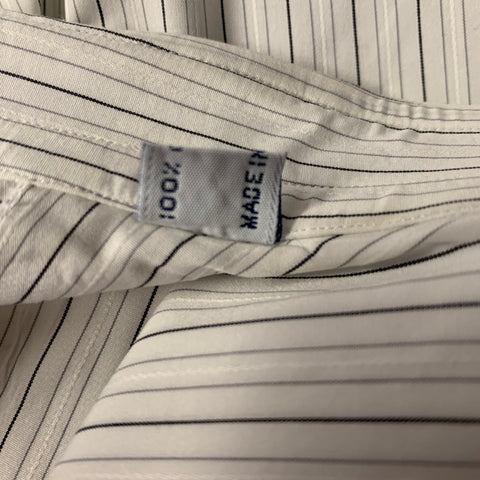 BRIONI Size XL White Black & Grey Stripe Cotton Button Up Long Sleeve Shirt
