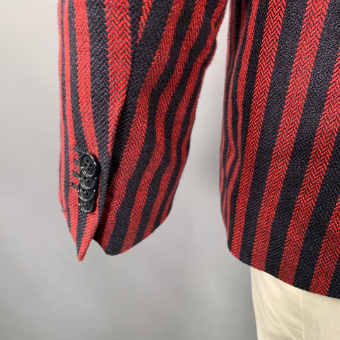 MASSIMO PIOMBO Size 44 Red Black Stripe Linen Cotton Sport Coat