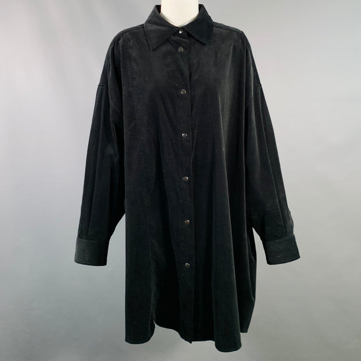 CHRISTIAN DADA Size XS Black Cotton Corduroy Oversized Longline Snaps Shirt