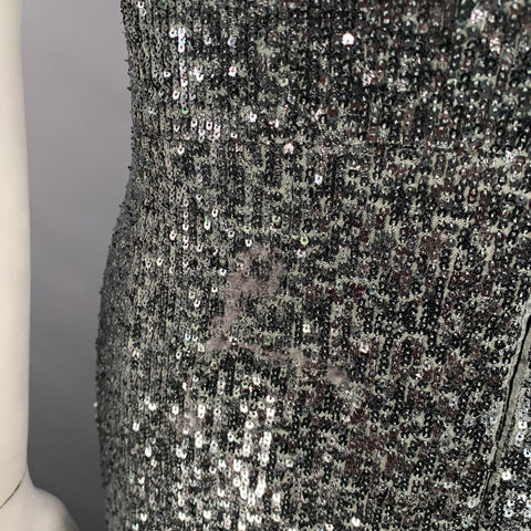 AKRIS Size 10 Silver Grey Polyamide Blend Sequined High Neck Sleeveless Long Evening Gown