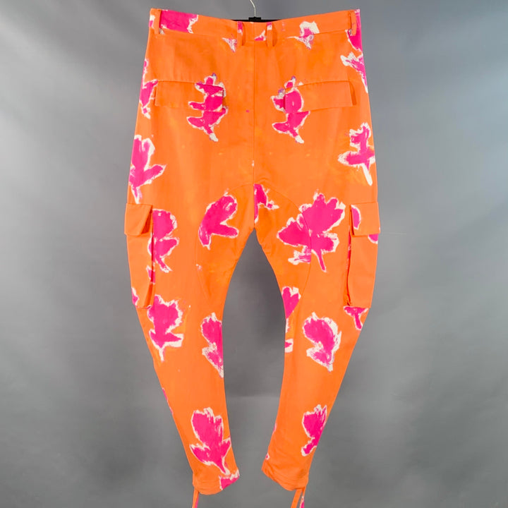 PRABAL GURUNG SS19 Runway Size M Orange Pink Cotton Blend Drop Crotch Cargo Casual Pants