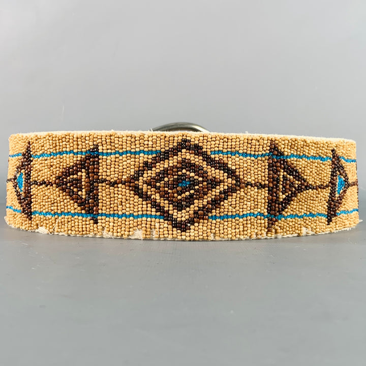 RALPH LAUREN Size M Beige Turquoise Brown Leather Beaded Belt