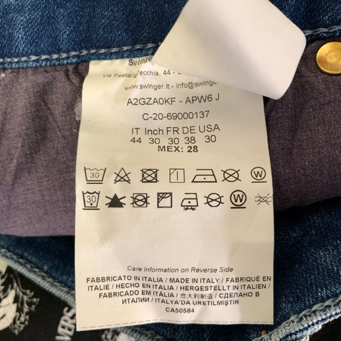 VERSACE Size 28 Medium Wash Bandana Cotton Blend Skinny Jeans