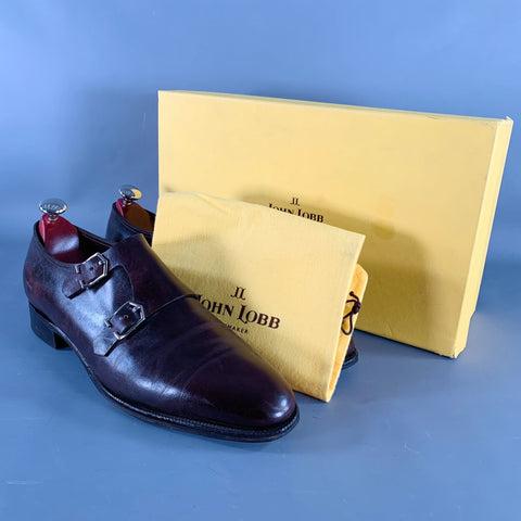 JOHN LOBB Size 10.5 97000E Brown Leather Double Monk Strap Loafers