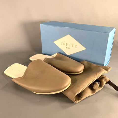 FRETTE Size 9 Grey Taupe Leather Slippers Loafers