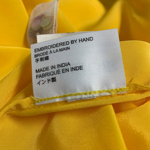 ASHISH Size L Yellow Lavender Floral Organza Ostrich Cocktail Dress