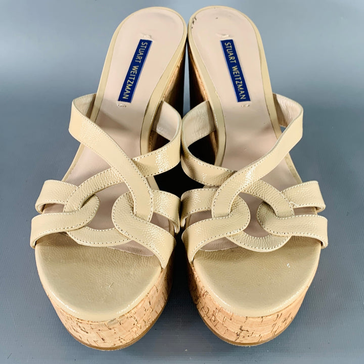 STUART WEITZMAN Size 7 Beige Textured Cork Platform Wedge Sandals