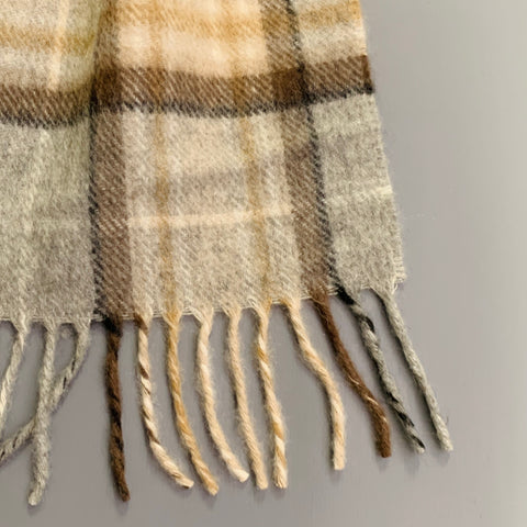 O'CONNELL'S Beige Grey Plaid Cashmere Fringe Scarf