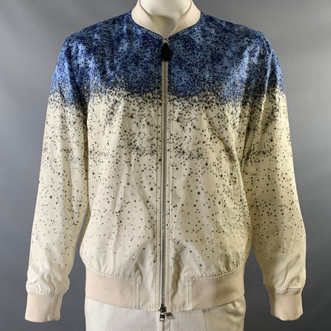 ALEXANDER MCQUEEN Size 46 Off White Blue Print Viscose Bomber Jacket