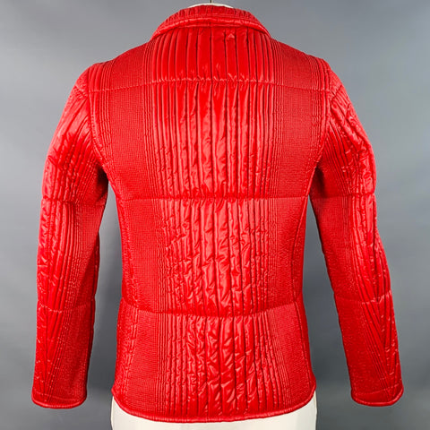 PRADA Size 42 Red Quilted Nylon Zip Up Jacket