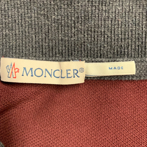 MONCLER Size M Burgundy Grey Two Toned Half Placket Polo