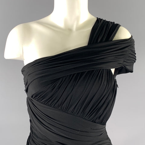 halston heritage black one shoulder dress HALSTON HERITAGE Size S Black Acetate Blend Draped One Shoulder Cocktail Dress