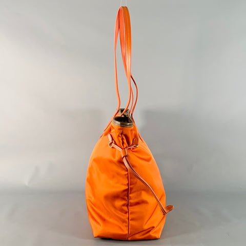 PRADA Orange Gold Saffiano Nylon Leather Trim Tote Handbag