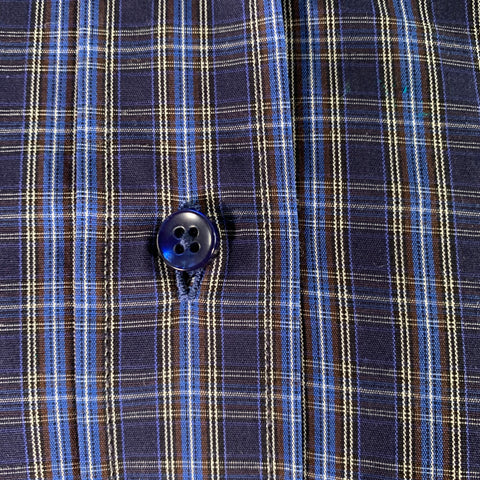 LA CAMICERIA Size M Navy Multi-Color Plaid Cotton / Elastane Long Sleeve Shirt