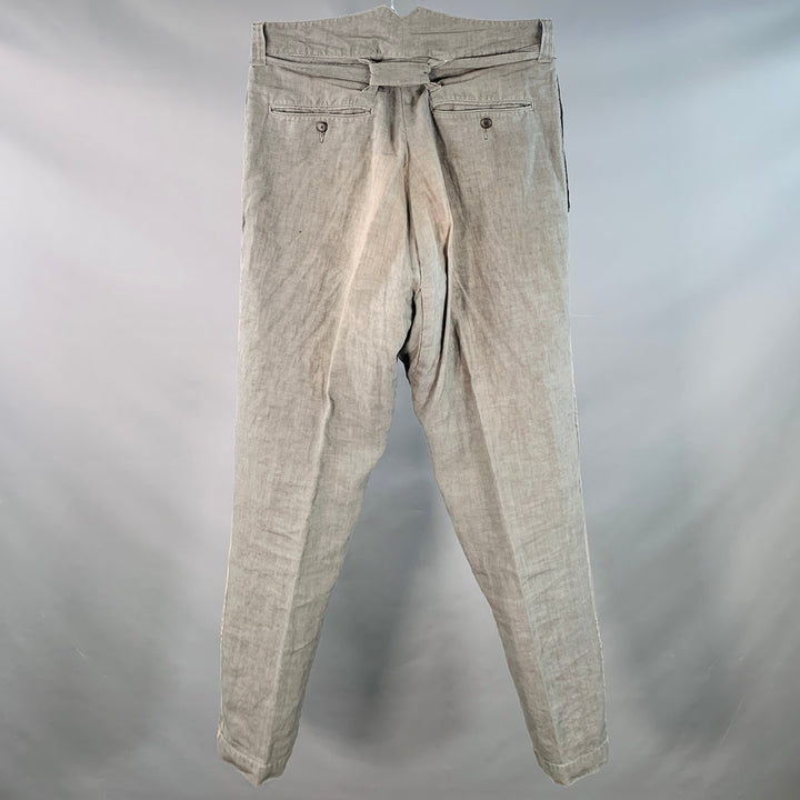 VISVIM Size L Hakama Grey Distressed Linen Pleated Belted Dress Pants