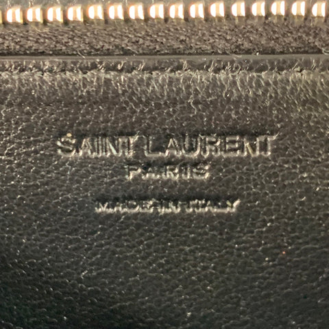 SAINT LAURENT One Size Black Silver Pebble Grain Leather Zip Wallet Handbag