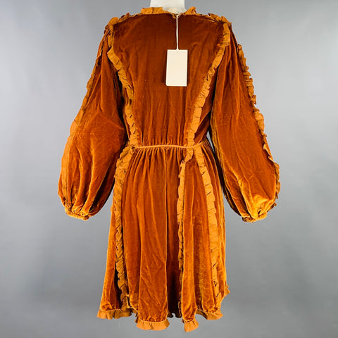 ULLA JOHNSON Size 4 Camel Ruffled Long Sleeve Below Knee Dress