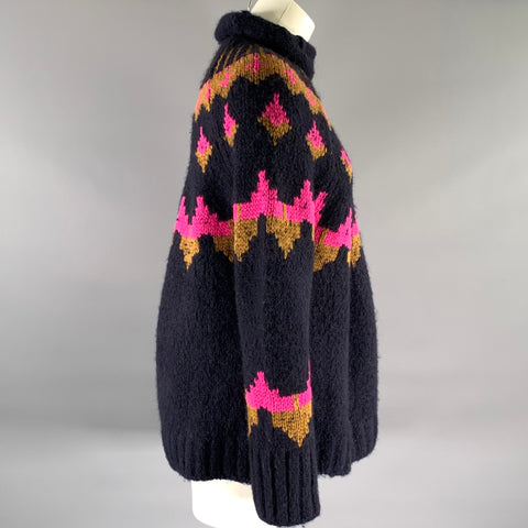 A.L.C. Size S Navy Neon Pink Wool Blend Geometric Pull On Sweater