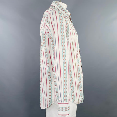 ROBERT GRAHAM Size L Cream Burgundy Stripe Cotton Button Up Long Sleeve Shirt
