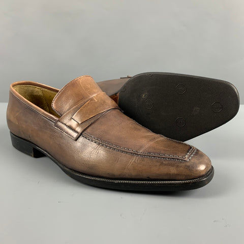 STEFANOBI Size 7.5 Taupe Leather Penny Loafers