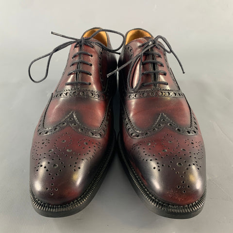 MAGNANNI Size 9.5 Burgundy Antique Leather Wingtip Lace Up Shoes
