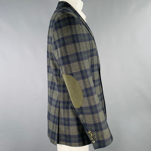 NIGEL HALL Size 40 Green Navy Checkered Wool Notch Lapel Sport Coat