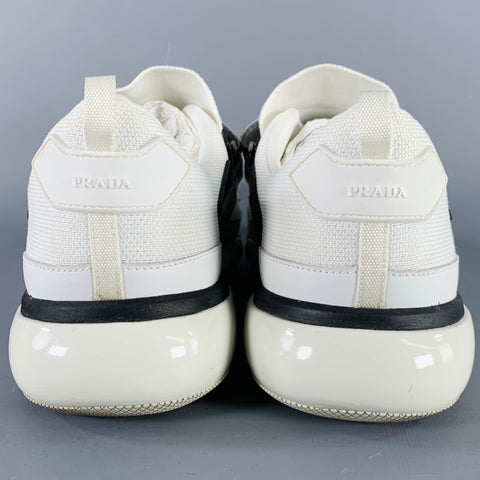 PRADA Size 9.5 White Black Mesh Rubber Hook Loop Sneakers