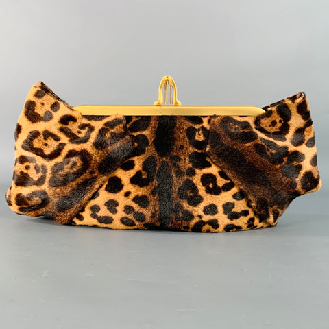 CHRISTIAN LOUBOUTIN Loubis Angel Brown Black Gold Animal Print Clutch Handbag