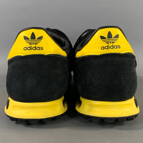 ADIDAS Size 10.5 Black Yellow Mixed Fabrics Low Top Sneakers