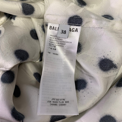 BALENCIAGA Size M White Black Polka Dot Viscose Silk Long Sleeve Shirt