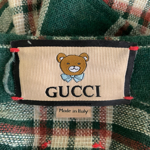 GUCCI Size 38 Green Beige & Brown Plaid Wool Polyamide Long Sleeve Shirt