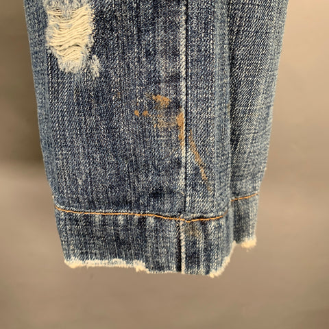 DOLCE & GABBANA Size 32 Blue Distressed Cotton Jeans